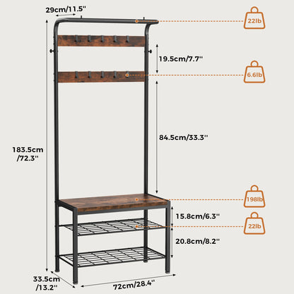 Coat Rack Shoe Bench with Hooks