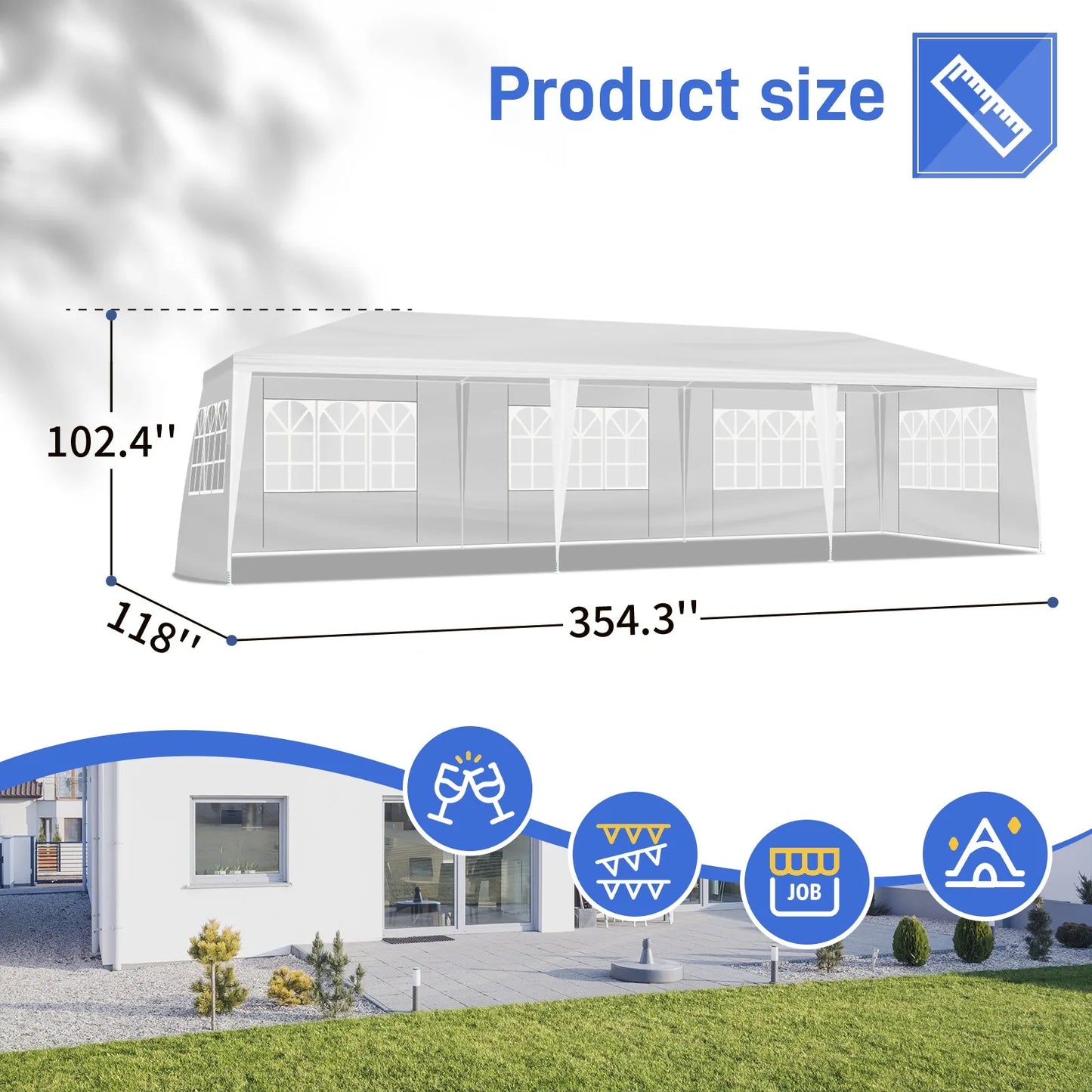 10'x30' Canopy Tent with 8 Removable Walls