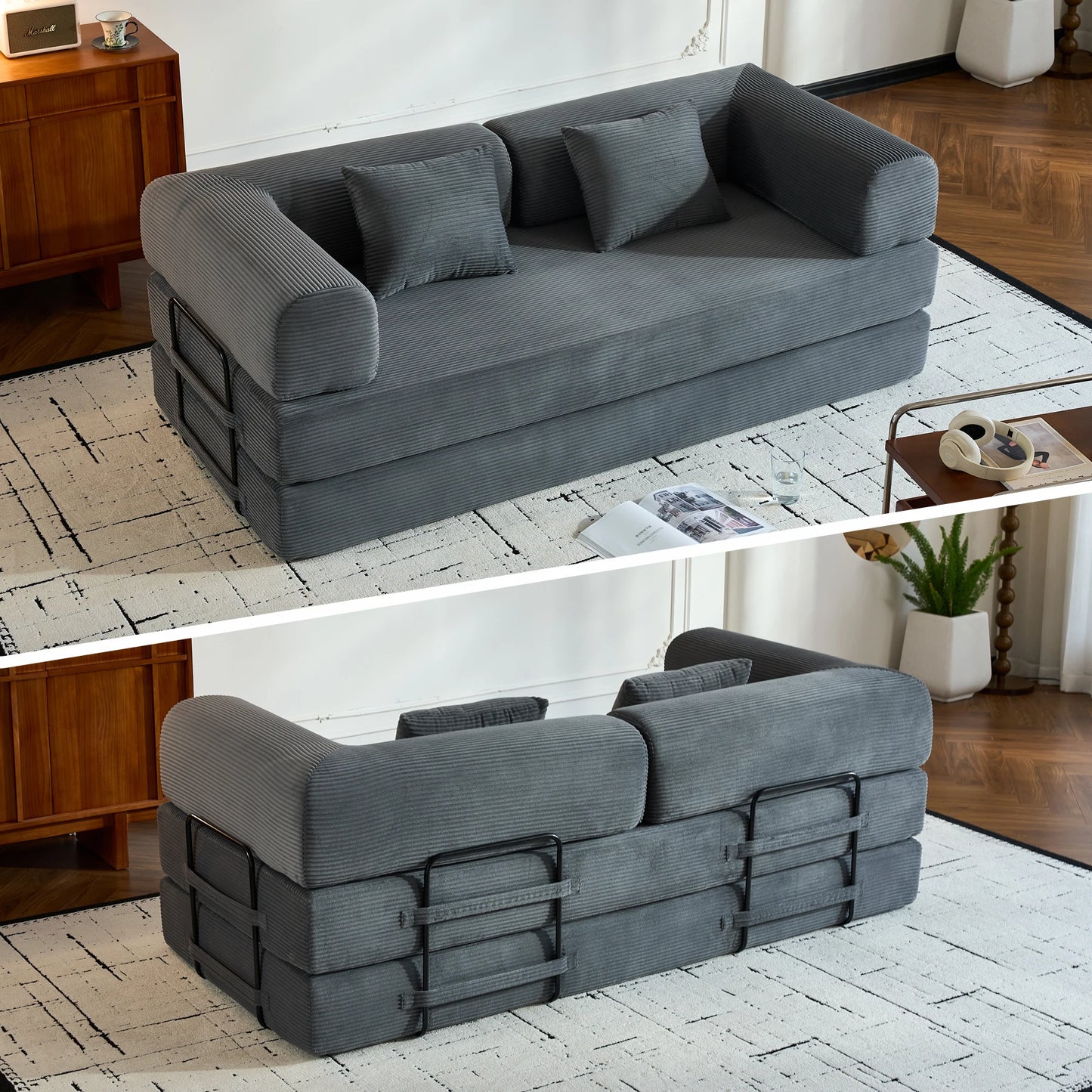 79" Folding Corduroy Futon Sofa Bed