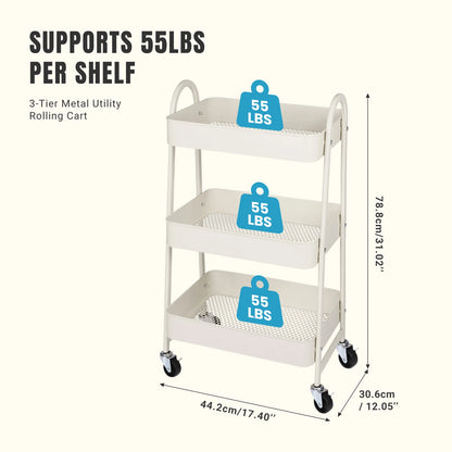 3-Tier Storage Kitchen Cart with Lockable Wheels