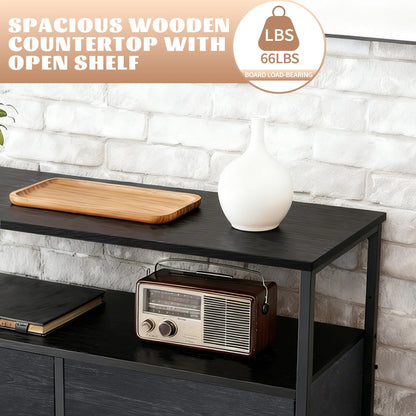 Wooden Top TV Stand with Fabric Drawers