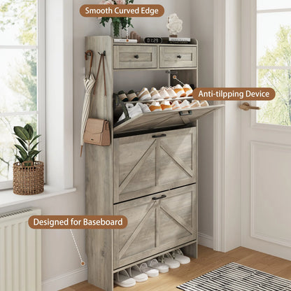 Shoe Cabinet with 3 Flip and 2 Drawers