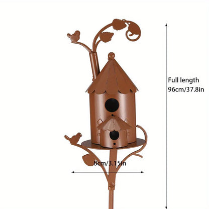 Rustic Bird House Stand Garden Yard Decor