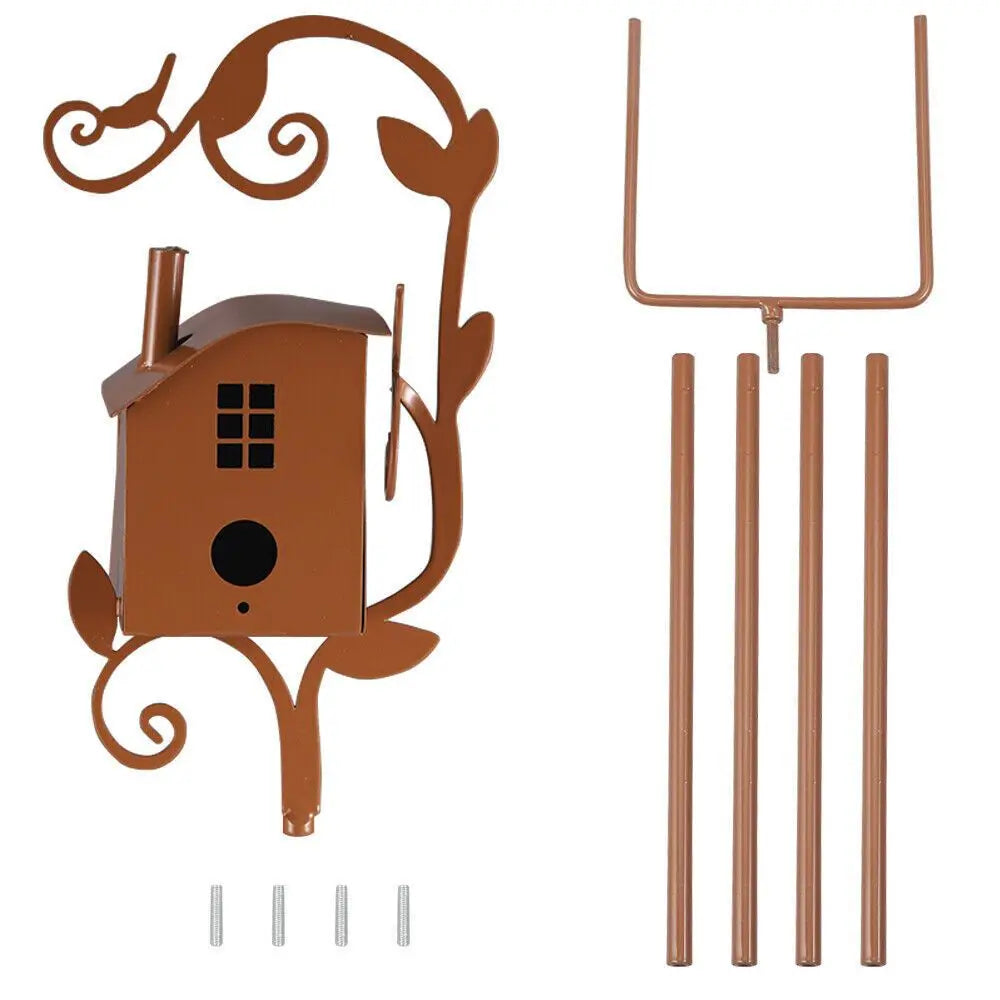 Rustic Bird House Stand Garden Yard Decor