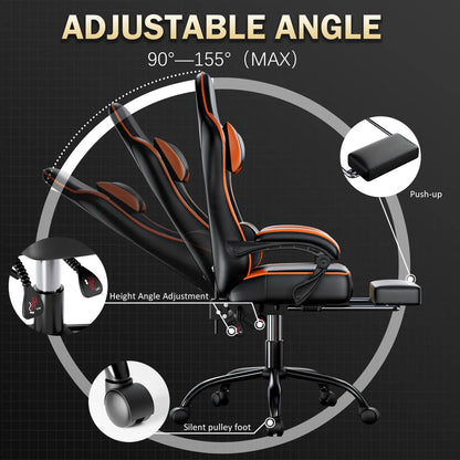 Gaming Chair with Footrest Leather Office Desk