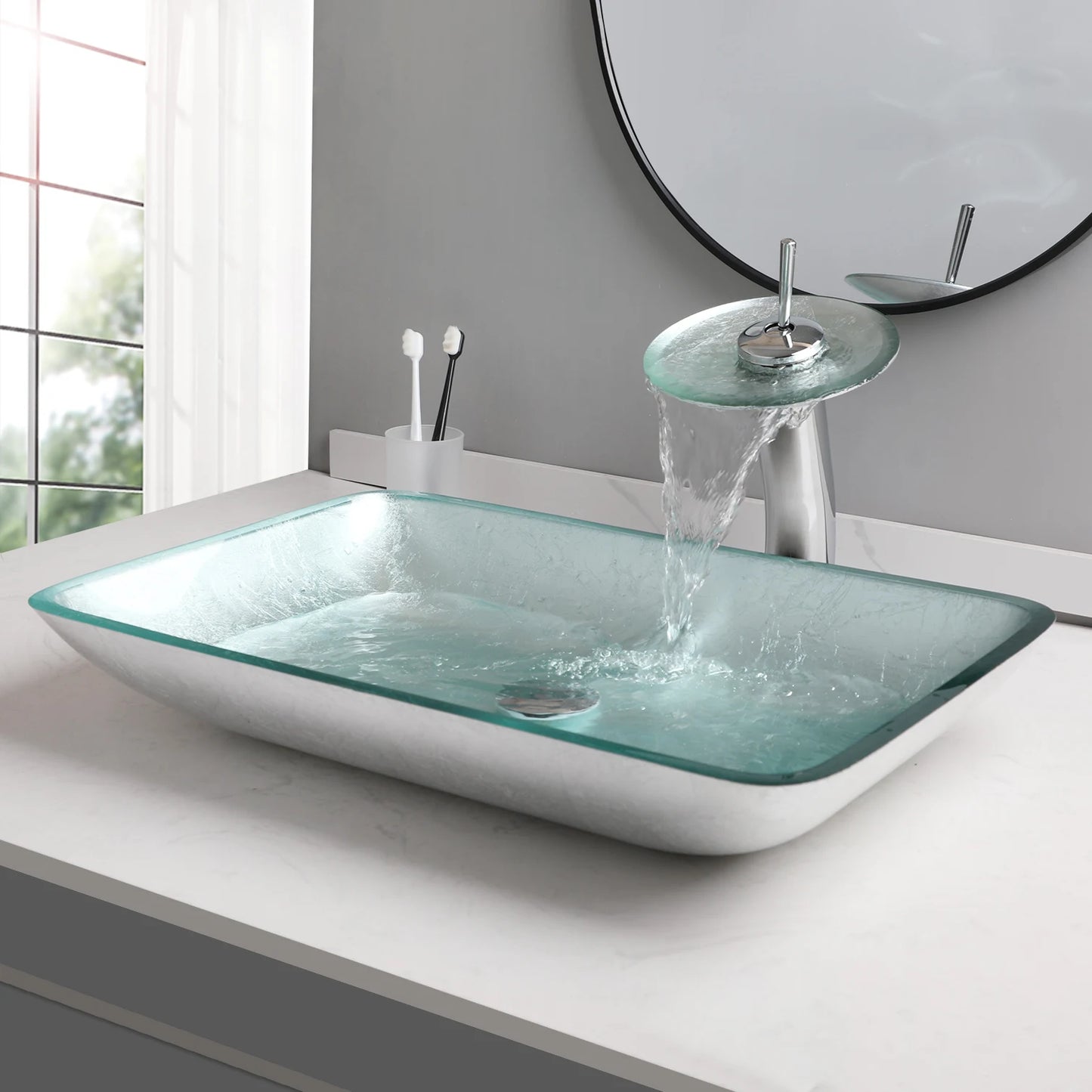 Tempered Glass Washbasin Faucet Set