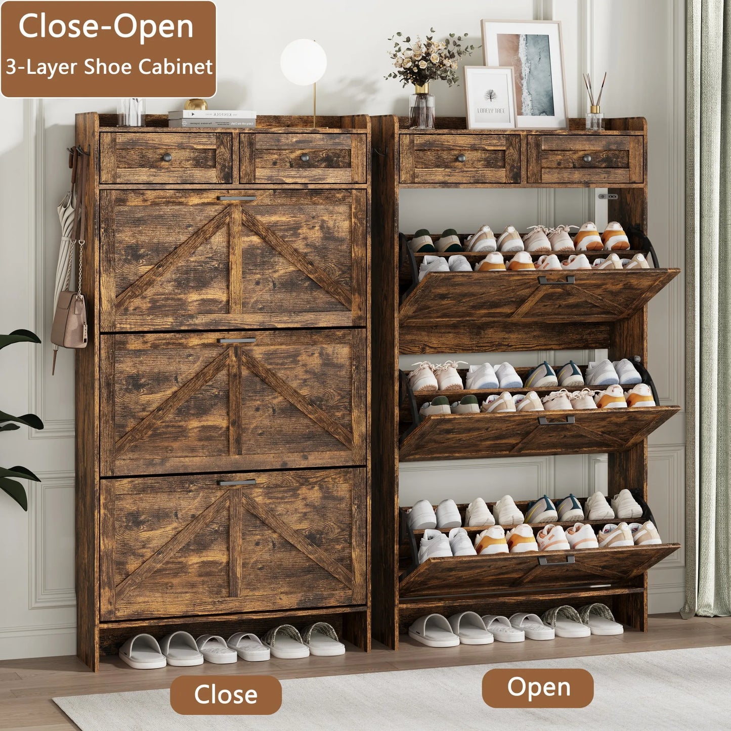 Shoe Cabinet with 3 Flip and 2 Drawers