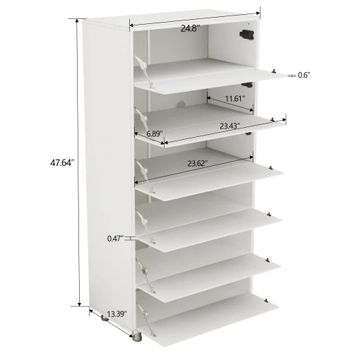 Mirror Shoe Cabinet With 6 Flip Drawers