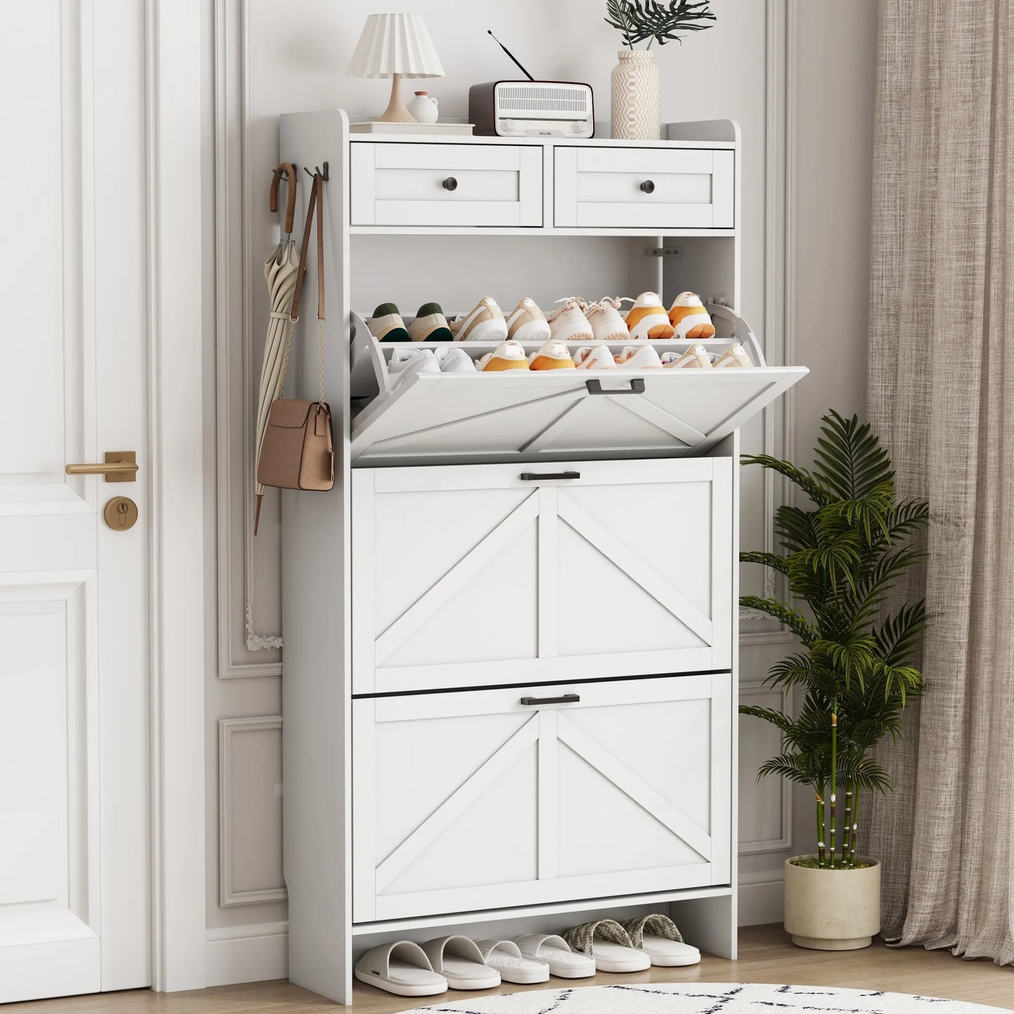 Shoe Cabinet with 3 Flip and 2 Drawers
