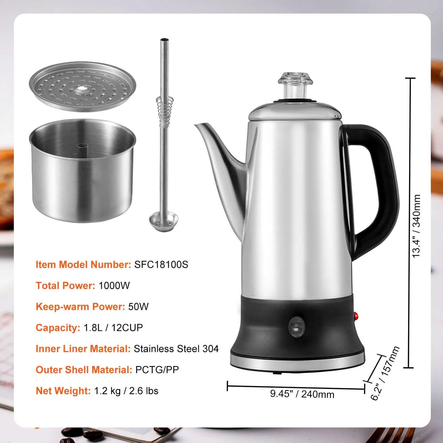 12-Cup Electric Percolator Coffee Pot