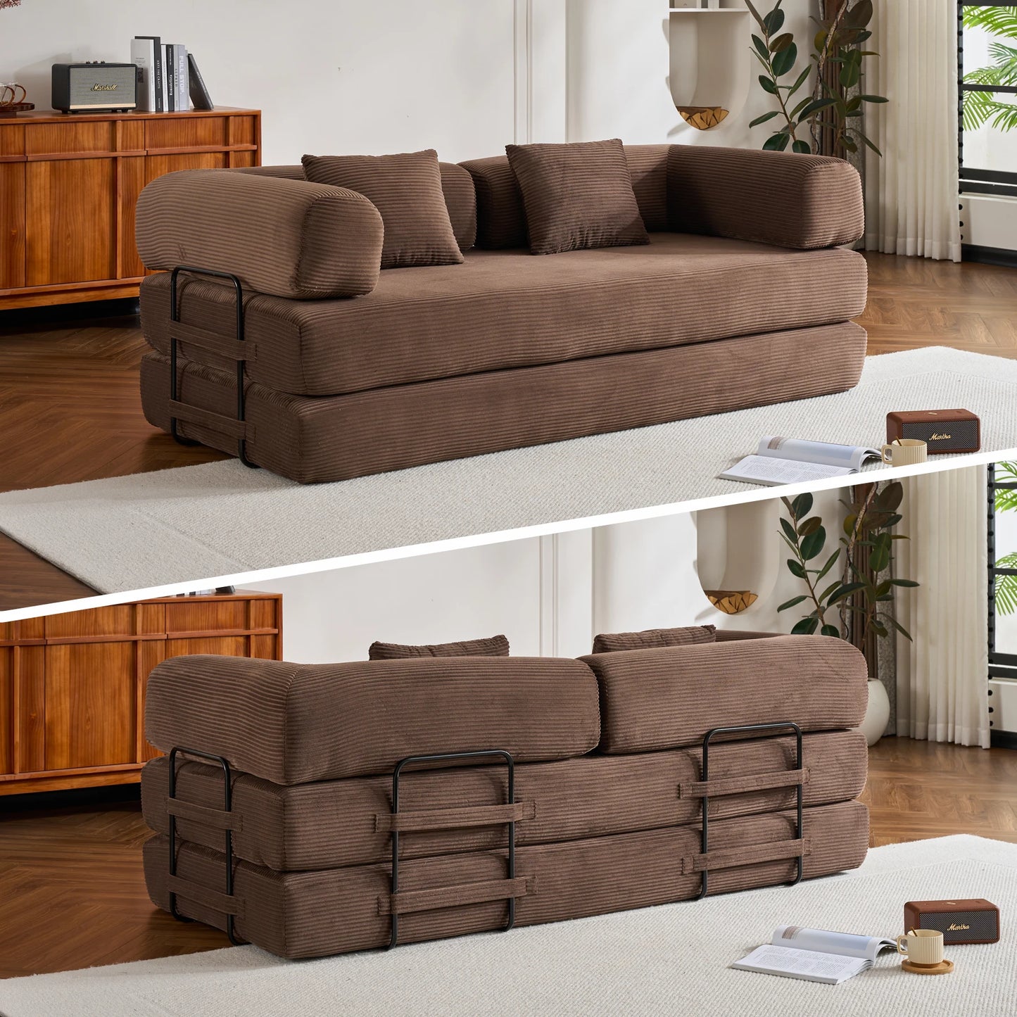 79" Folding Corduroy Futon Sofa Bed