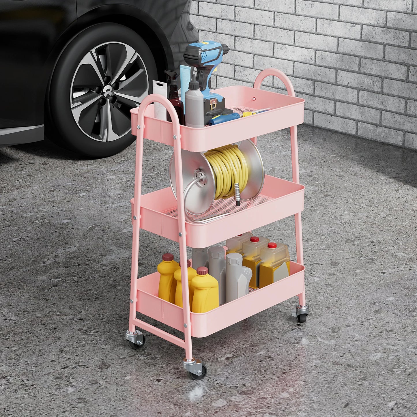 3-Tier Storage Kitchen Cart with Lockable Wheels