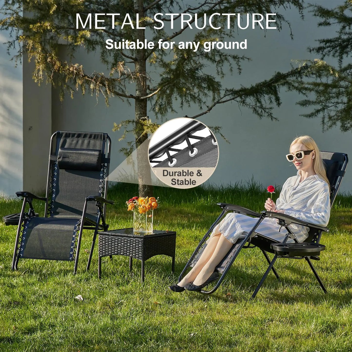 Portable Recliner Camping Chair with Cup Holder