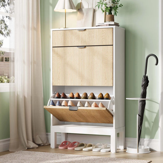 Modern Fluted Shoe Cabinet for Entryway