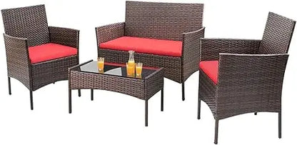 4 Pieces Outdoor Rattan Patio Furniture Set