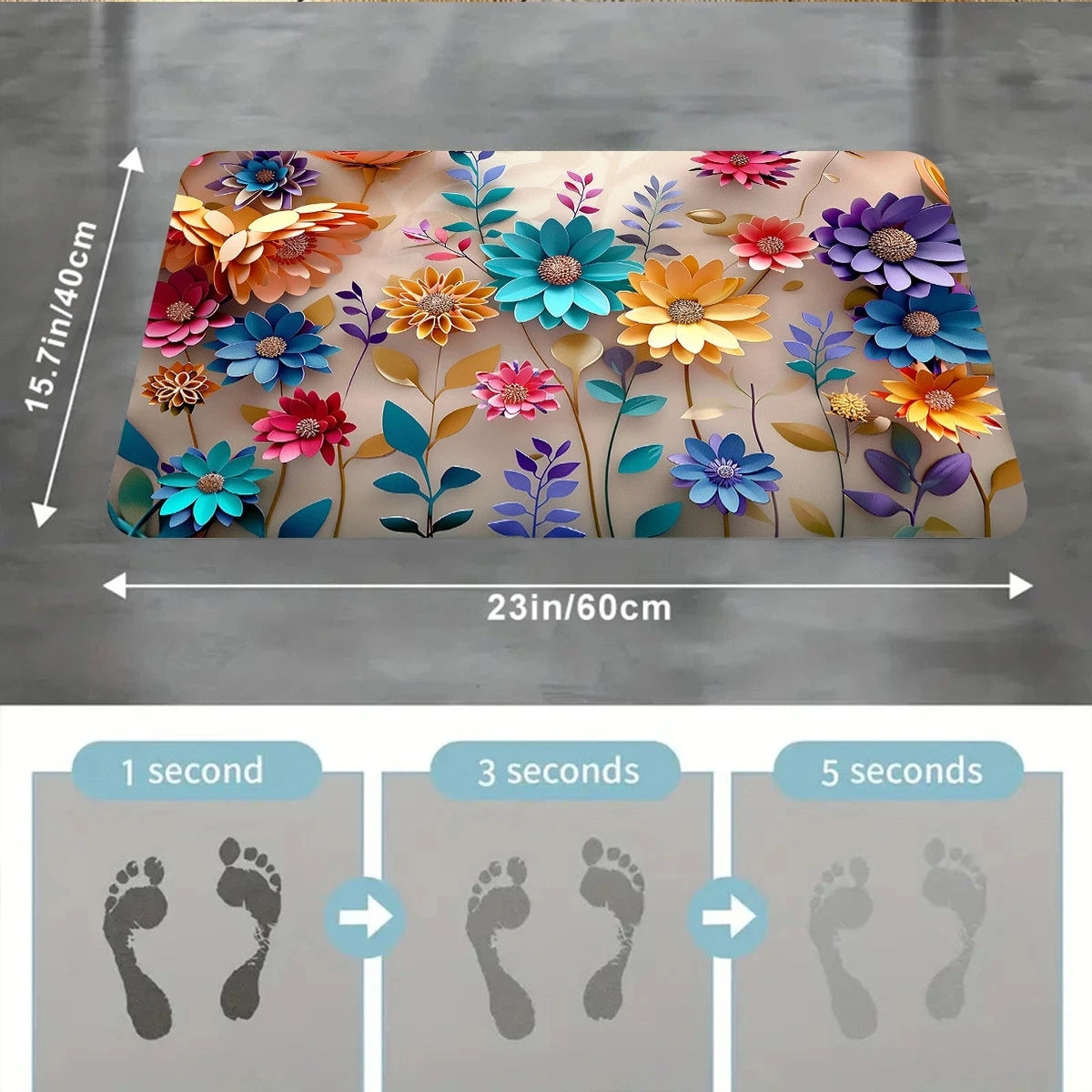 1pc multi-color floral print design bathroom mat