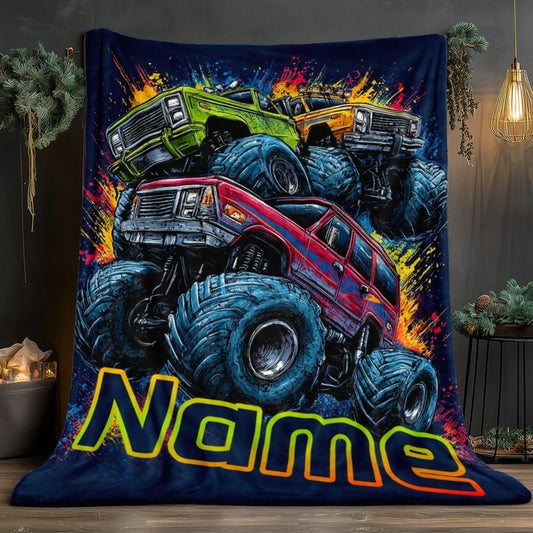 Personalized Monster Truck Name Blanket