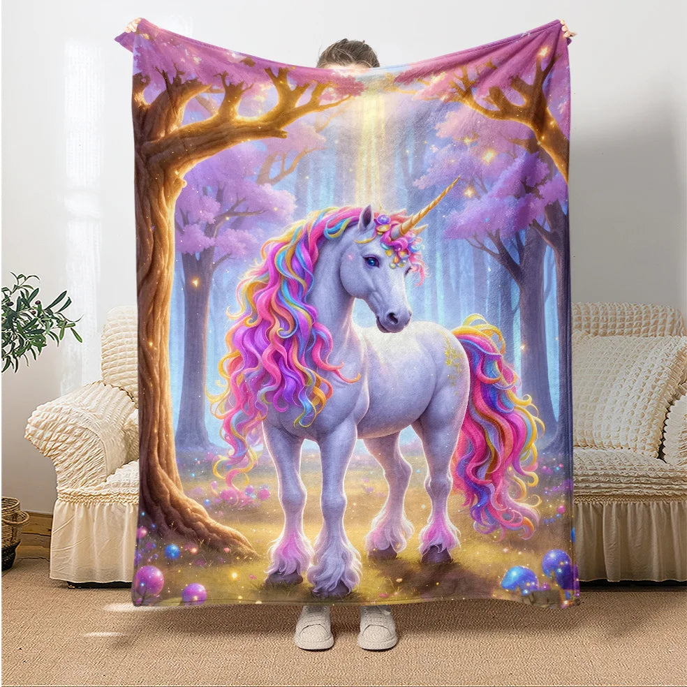 Cozy Unicorn Fairy Flannel Throw Blanket