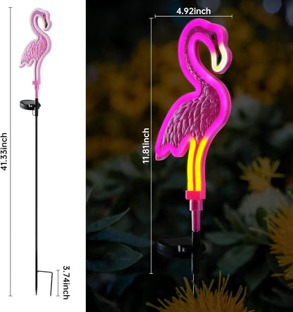 Pink Neon Flamingo Solar Lights, Outdoor Garden