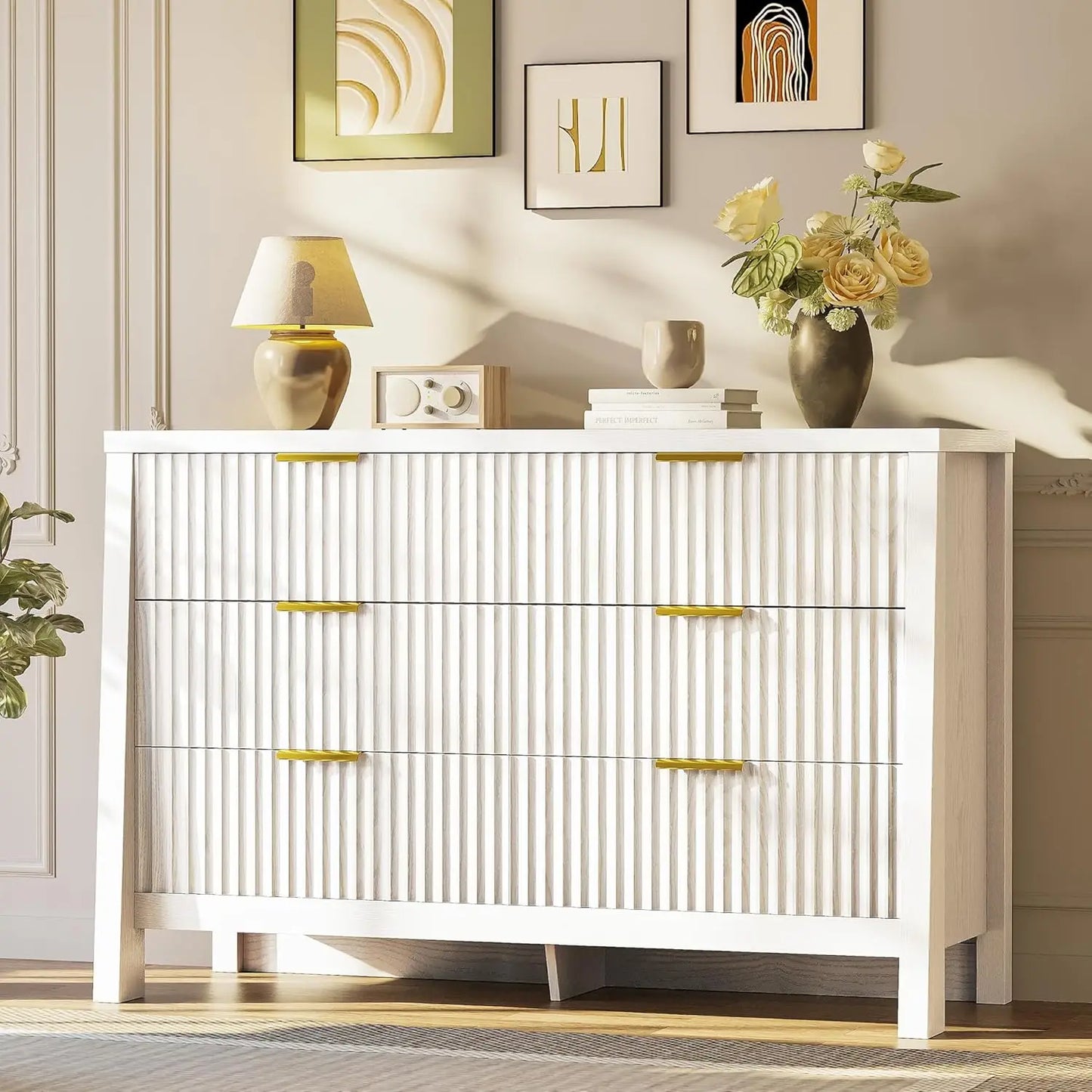 Wide 6 Drawer Fluted Dresser