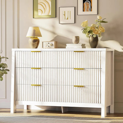Wide 6 Drawer Fluted Dresser