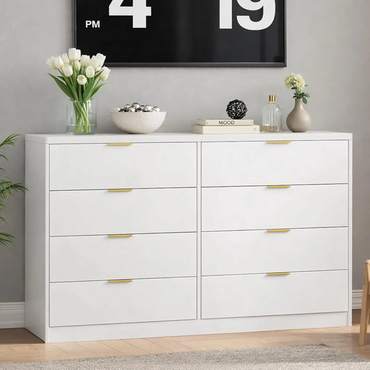 Wide 6 Drawer Dresser with Gold Handles