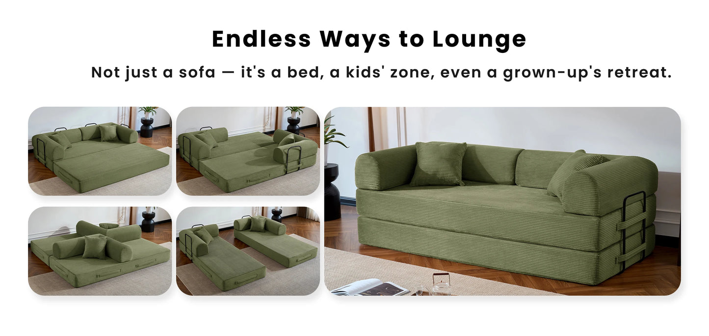 79’’ Folding Convertible Corduroy Sofa Bed