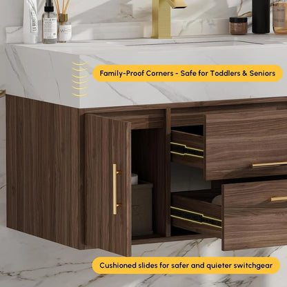 Floating Bathroom Vanity Sintered Stone Top 2 Drawers