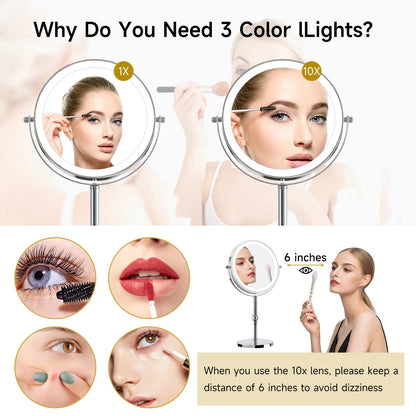 Lighted Makeup Mirror with Brighter Lights,1x/10x