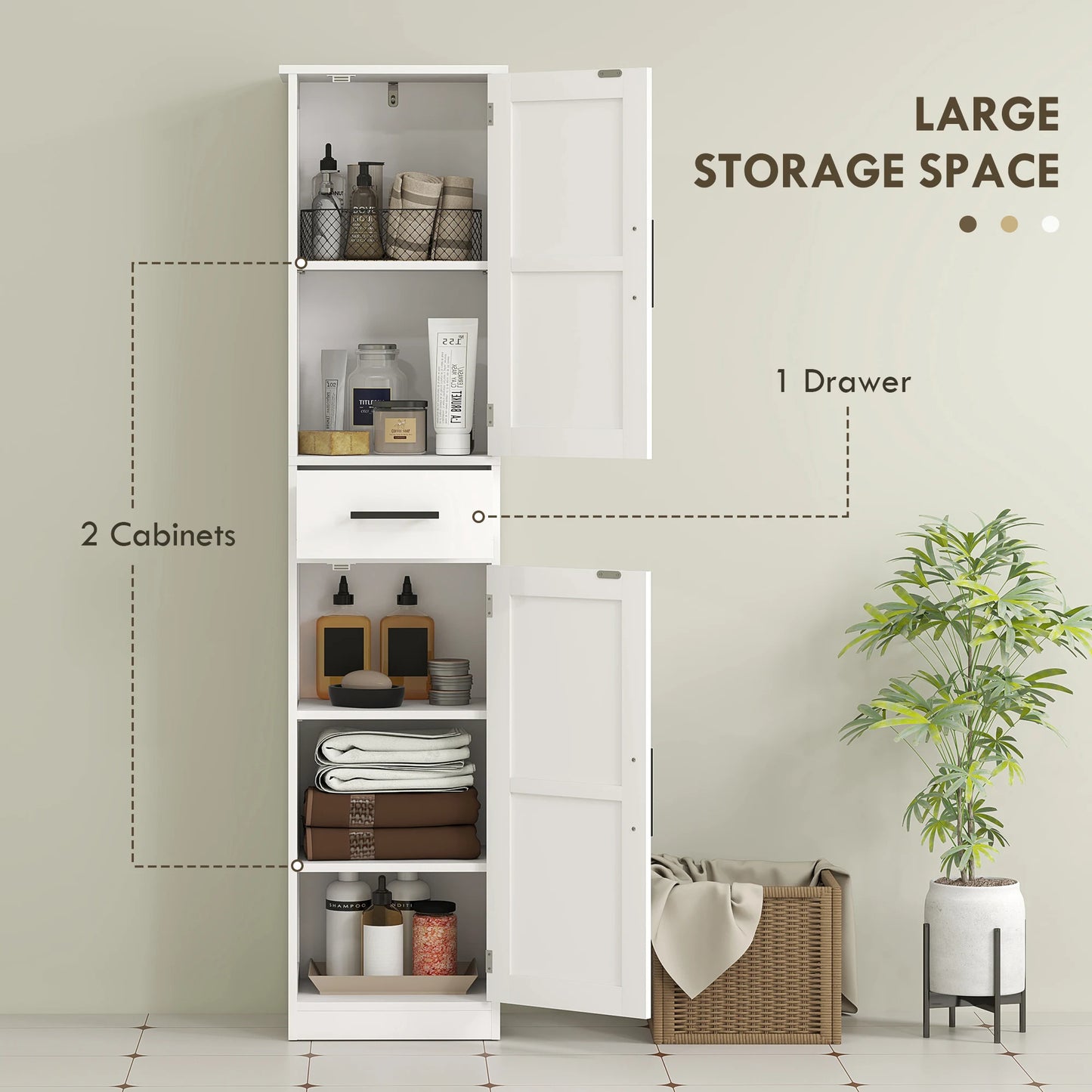 67" Tall Bathroom Storage Cabinet with Drawer