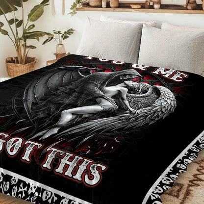 Reversible Skull and Angel Fleece Throw Blanket