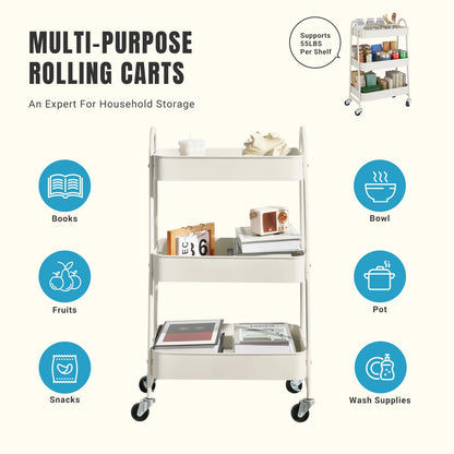 3-Tier Storage Kitchen Cart with Lockable Wheels