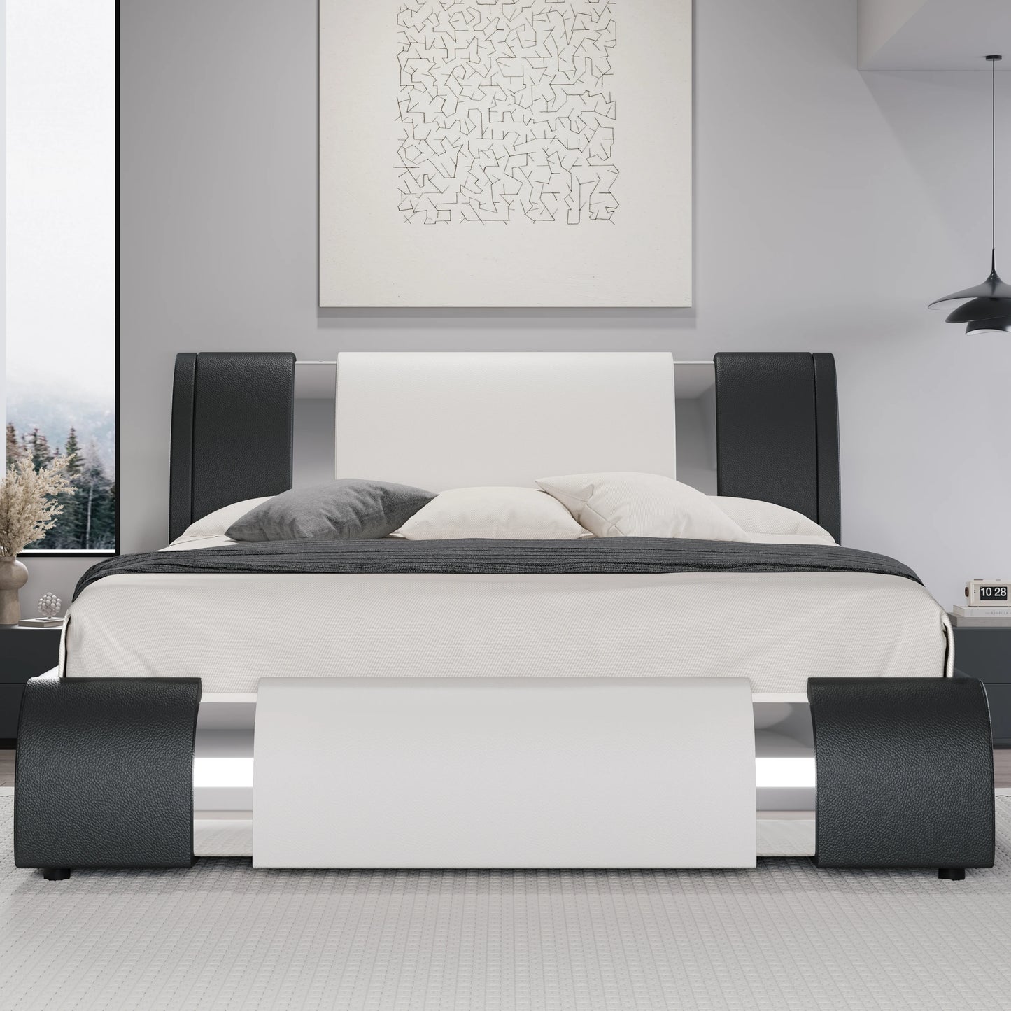 Faux Leather Bed Frame with Iron Pieces Decor