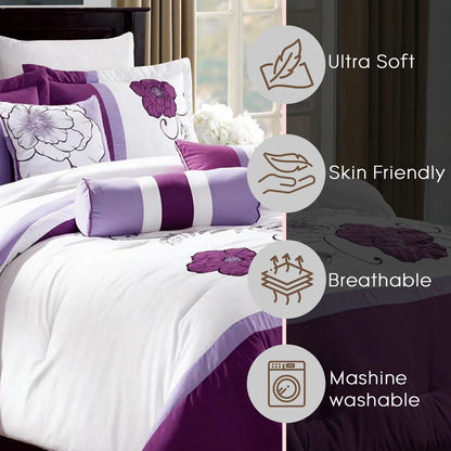 6 Pcs Queen King Purple Lavender Comforter Set