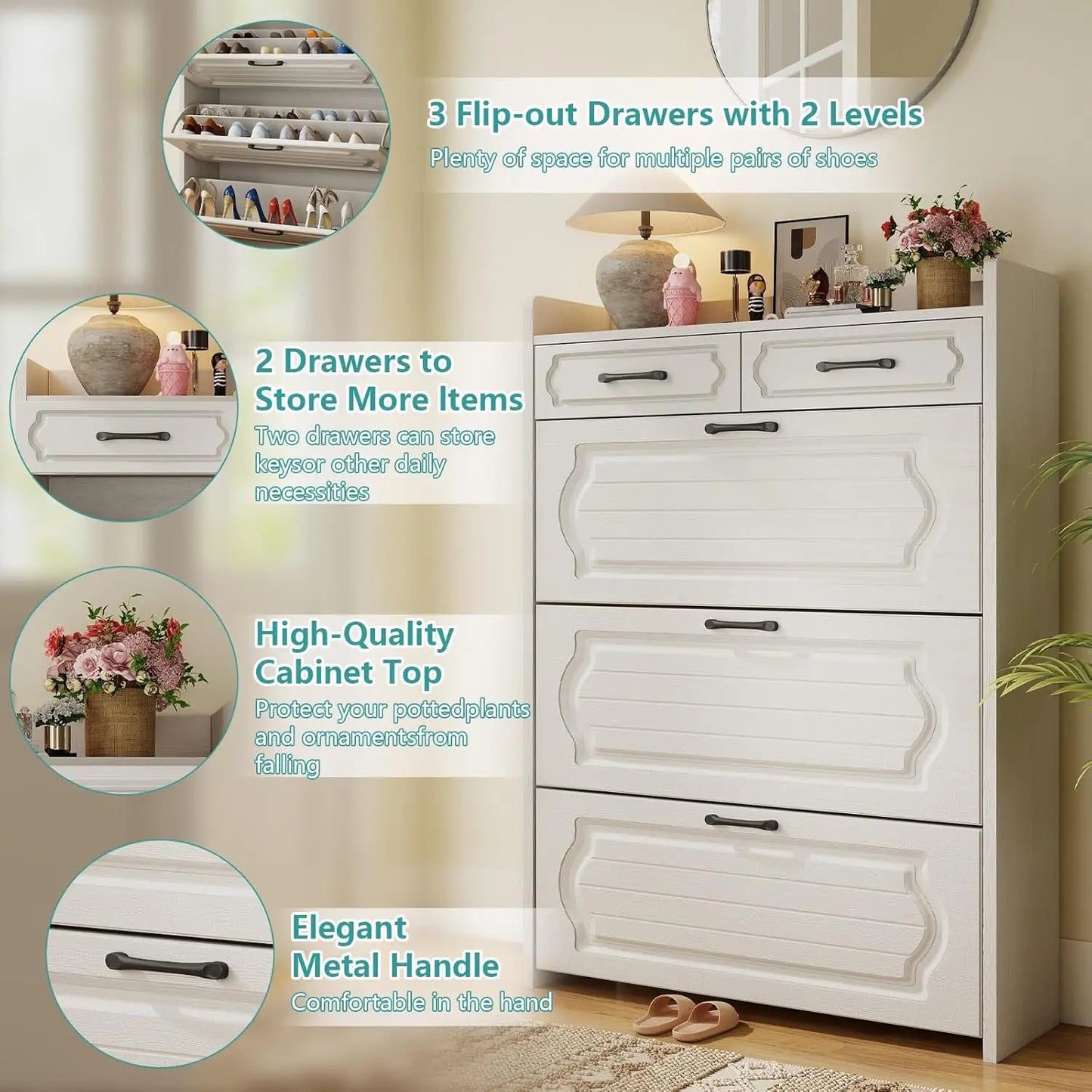 3 Flip Drawer & 2 Storage Drawer Cabinet