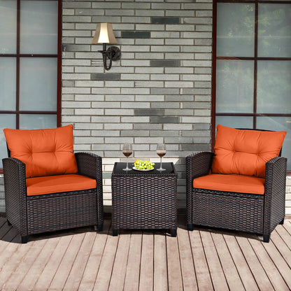 3 PCS Patio Furniture Set Cushioned Orange