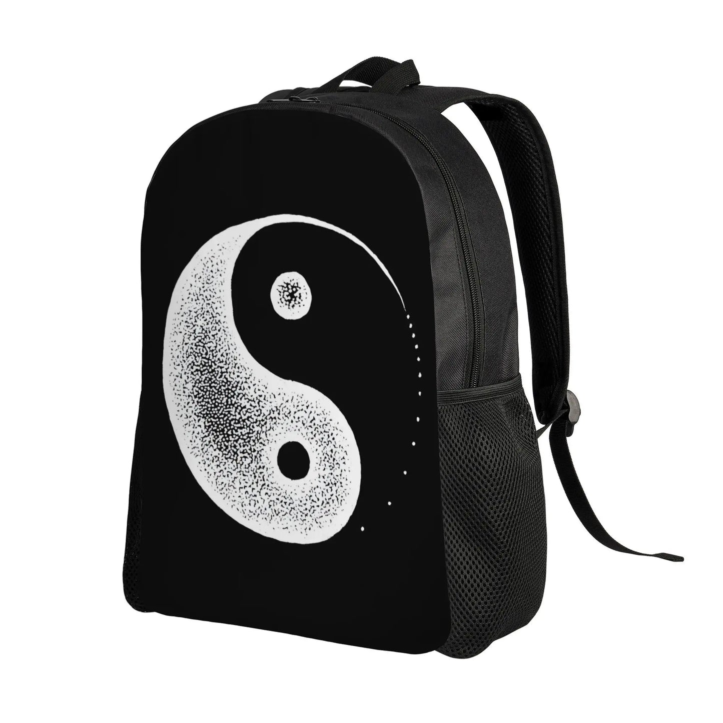 White Fashion Backpack with Yin Yang Print