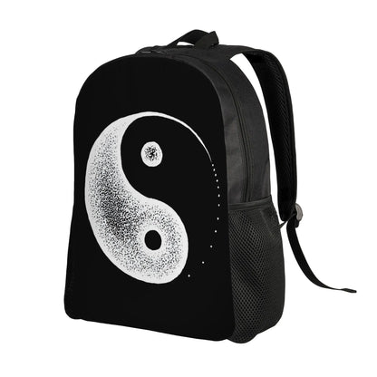 White Fashion Backpack with Yin Yang Print