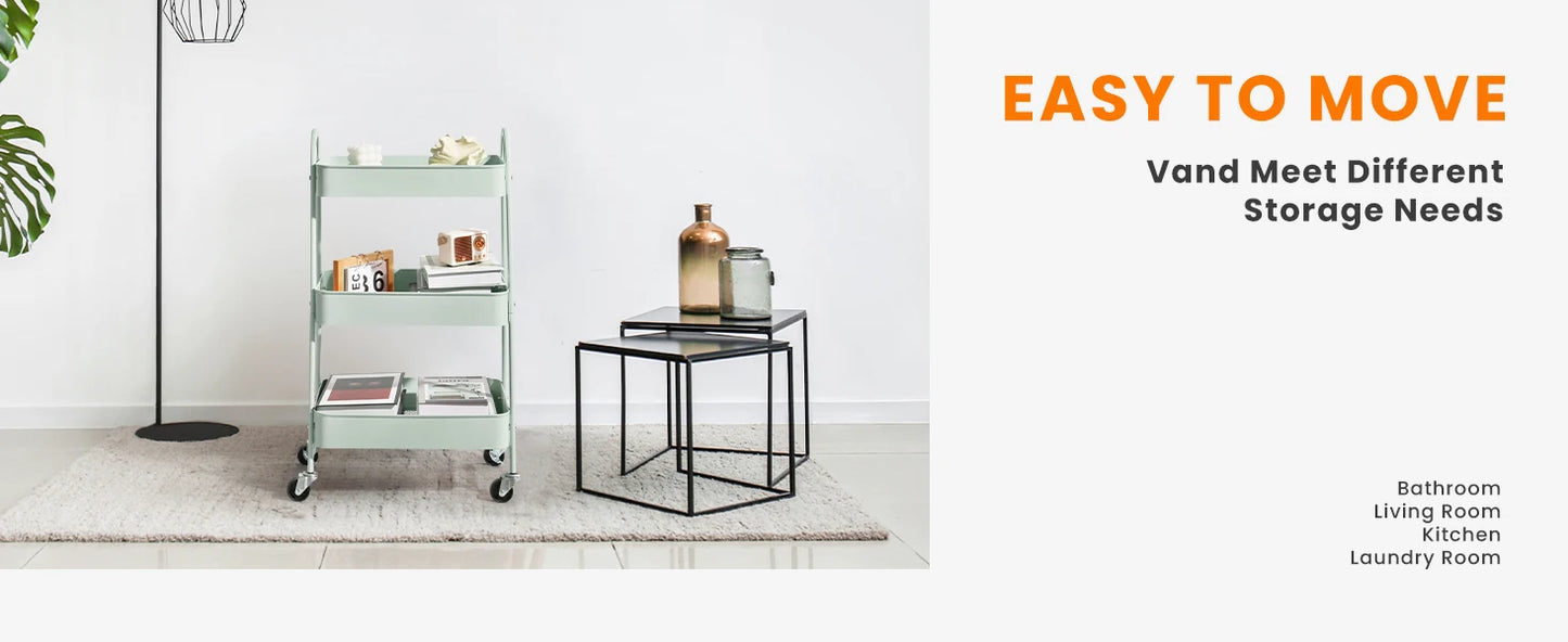 3-Tier Storage Kitchen Cart with Lockable Wheels