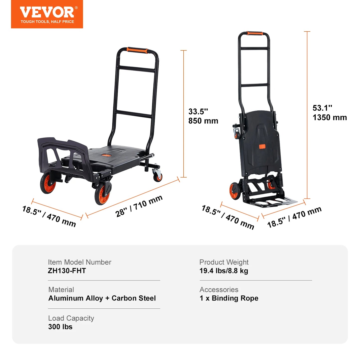 300lbs Folding  Aluminum Lightweight Hand Truck