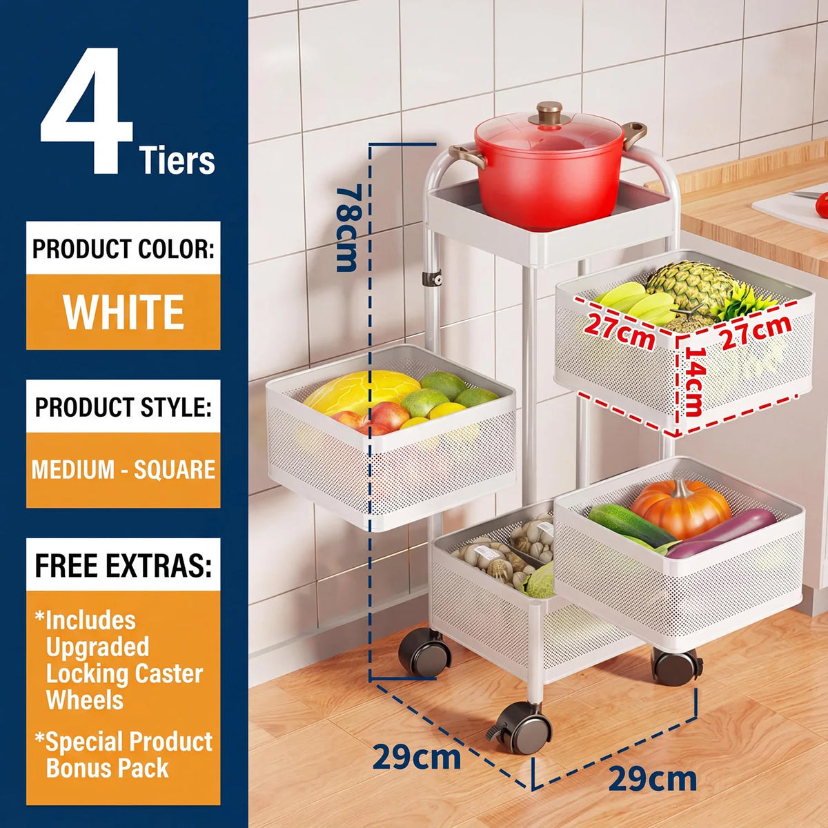 4/5-Tier Thickened Carbon Steel Rotating Storage Cart