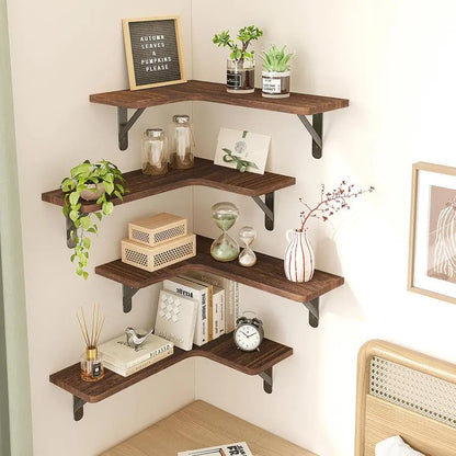 Floating Shelves for Wall, Rustic Wood Wall Mounted Corner Shelf for Bathroom, Kitchen, Bedroom, Home Decor, Laundry Room, Livin