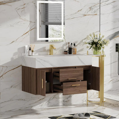 Floating Bathroom Vanity Sintered Stone Top 2 Drawers