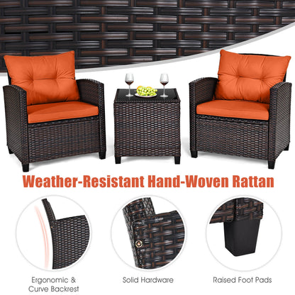 3 PCS Patio Furniture Set Cushioned Orange