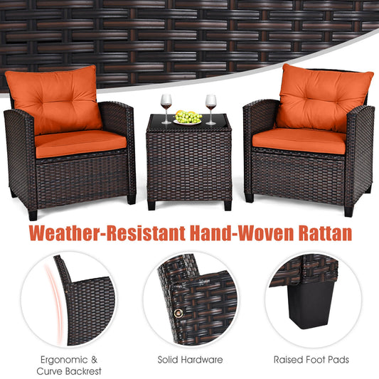 3 PCS Patio Furniture Set Cushioned Orange
