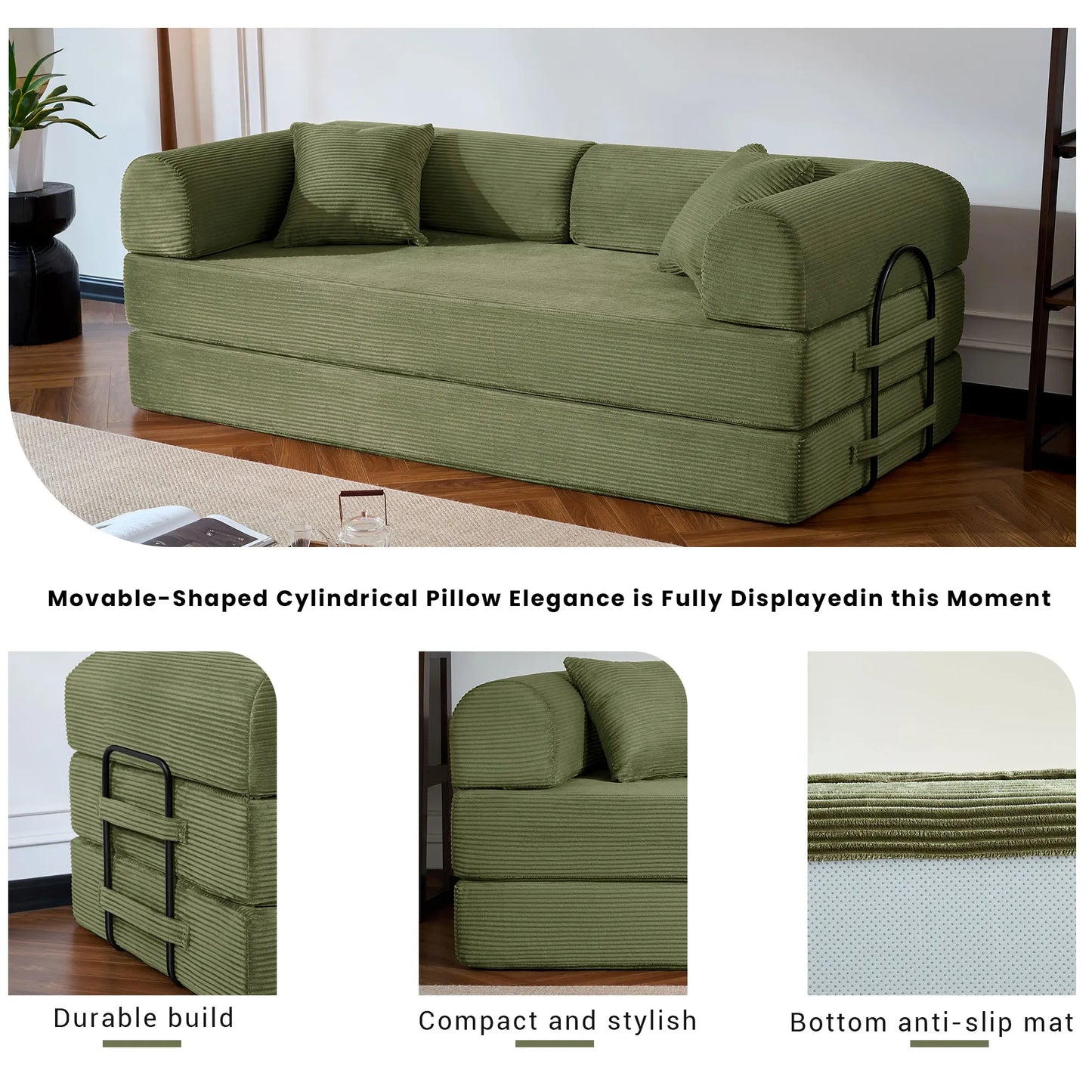 79’’ Folding Convertible Corduroy Sofa Bed