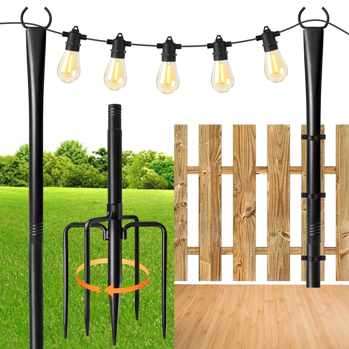 10ft Metal String Light Poles with Fork