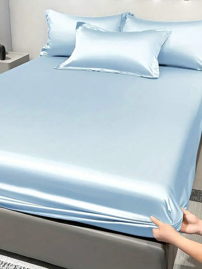 1PC Satin Solid Color Fitted Sheet