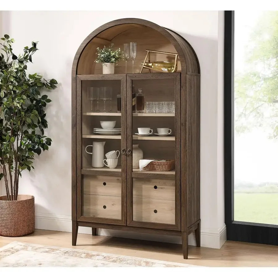 Arch Storage Display Cabinet with Glass Doors