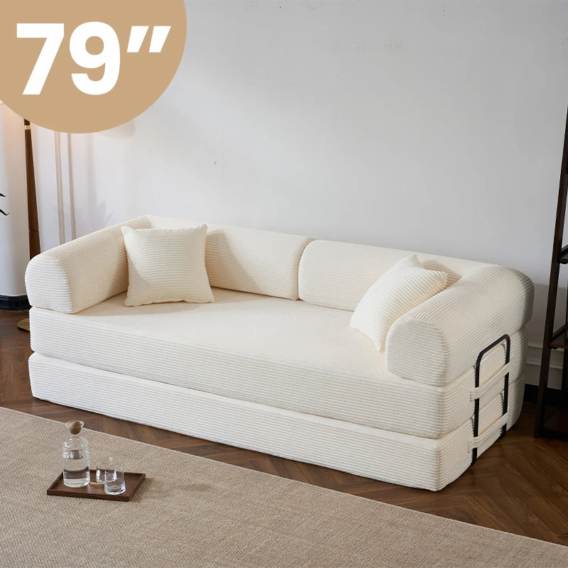 79’’ Folding Convertible Corduroy Sofa Bed